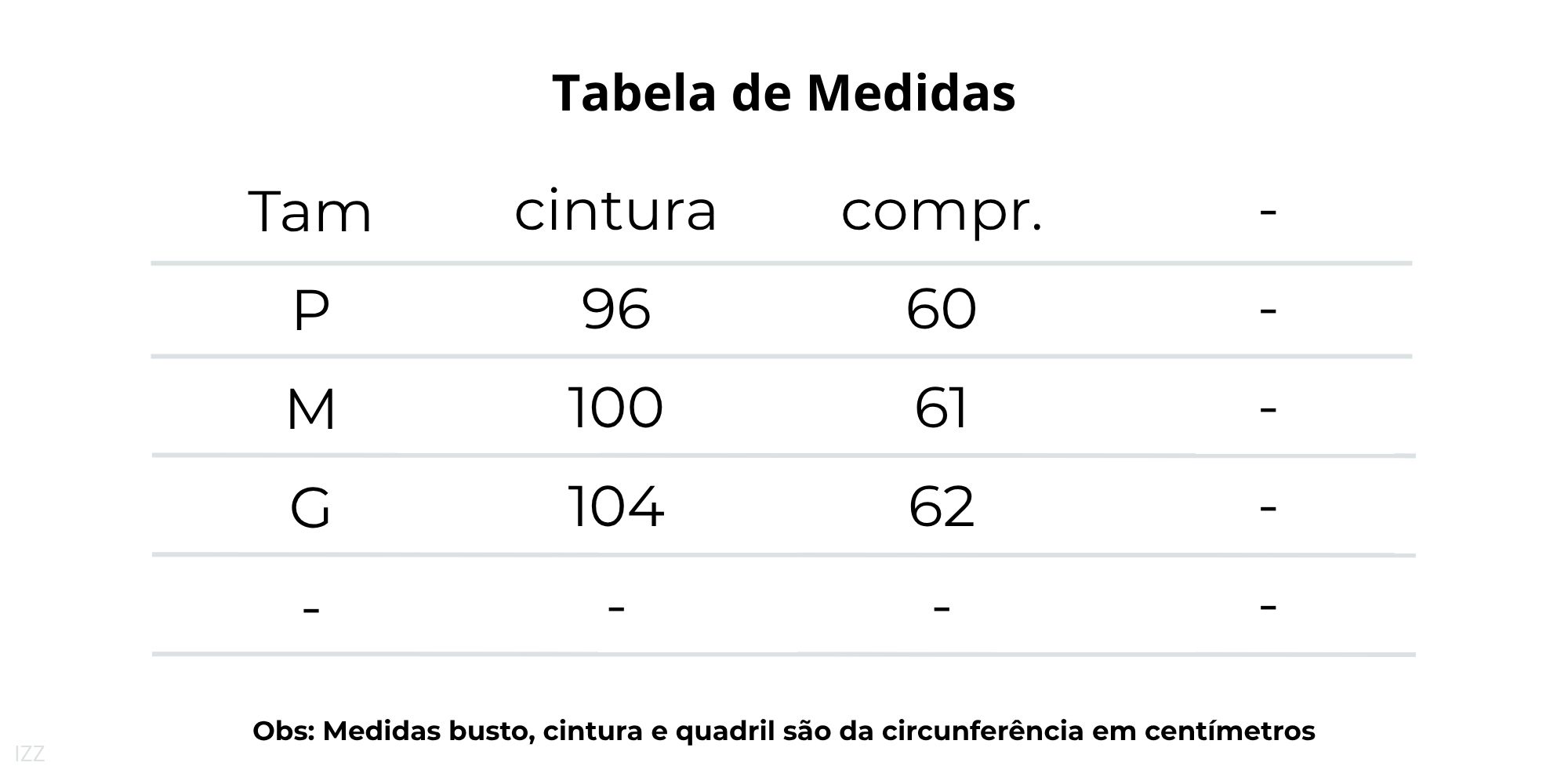 tabela de medidas